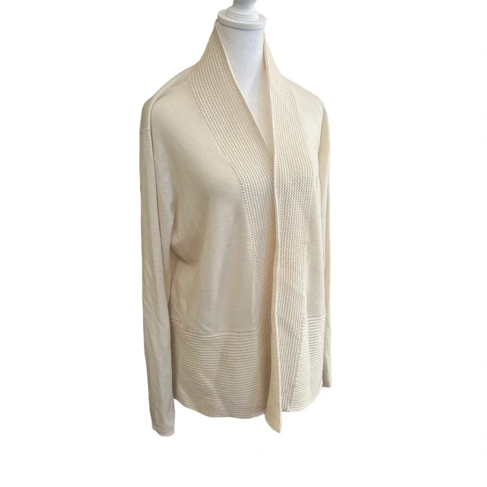Eileen Fisher Long Cardigan Open-Front Long Sleeves Merino Wool Ivory Size XL - Picture 2 of 9